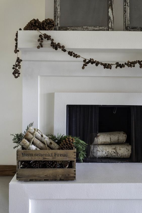 birch logs fall mantel