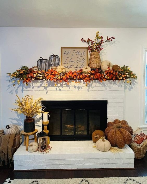 fall mantel big pumpkins