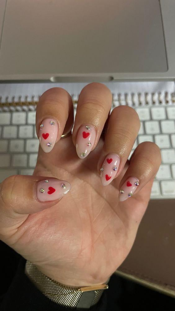 Jazzy Jewel Heart Nails valentines day nails